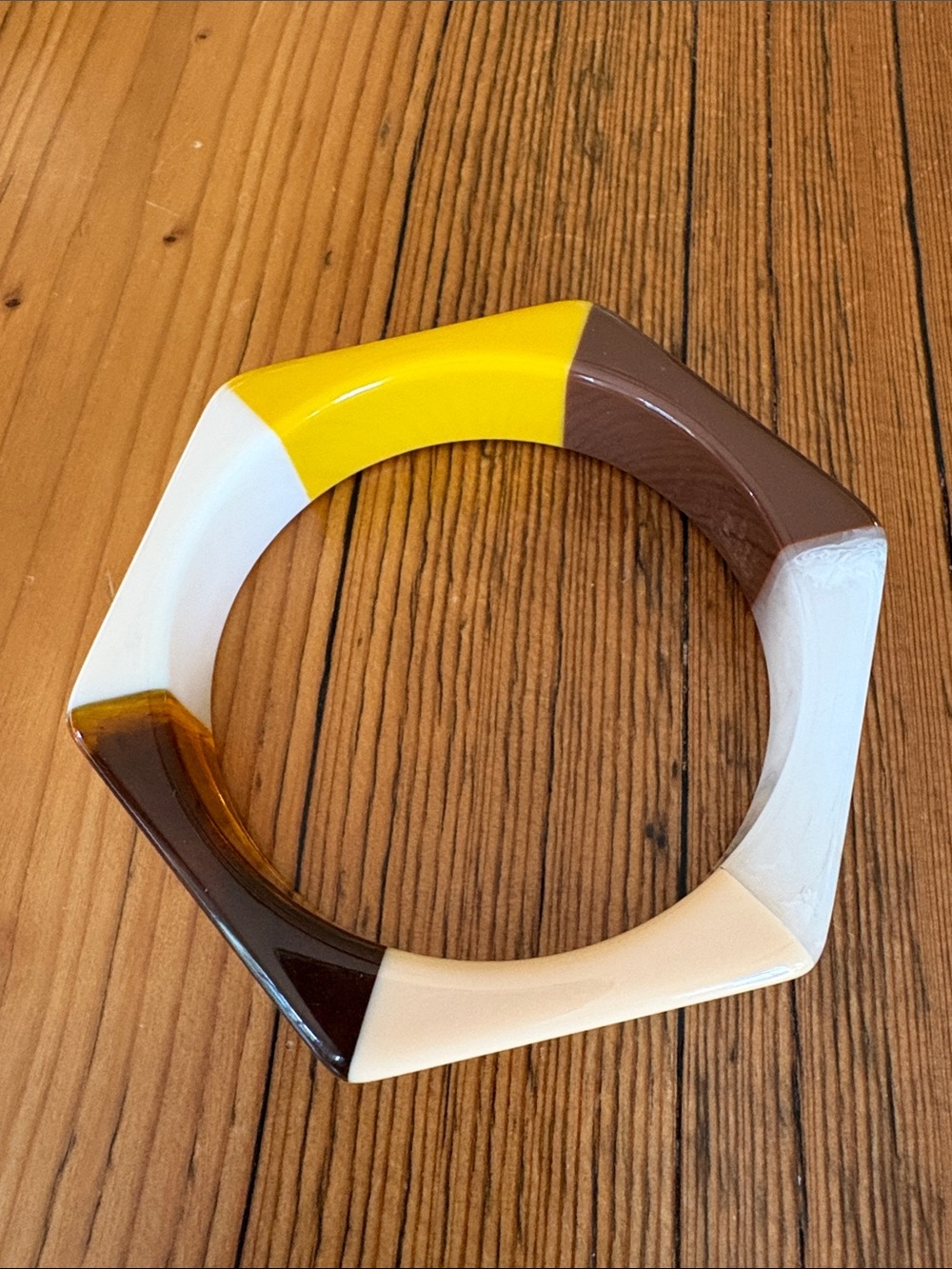 Geometric Colorblock Resin Bangle - Yellow, Brown, Cream